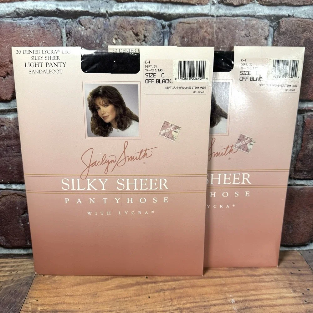 Jaclyn Smith Pantyhose Lot 2 Pairs Silky Sheer Off Black  Sz C Vintage USA Lycra